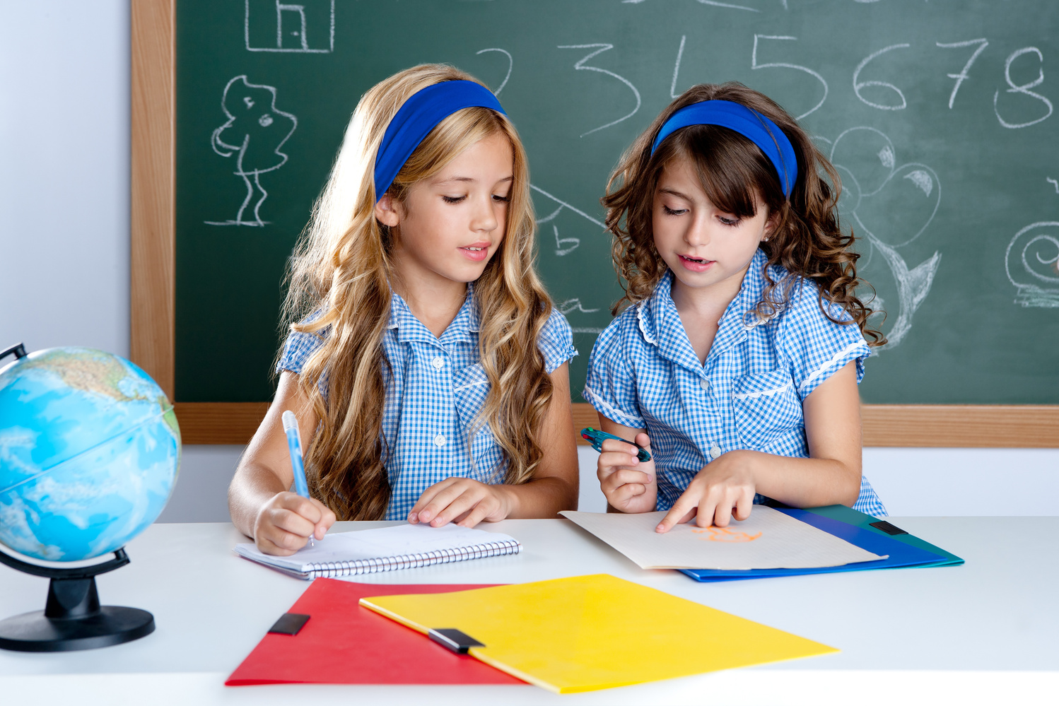 Kids Students in Classroom Helping Each Other